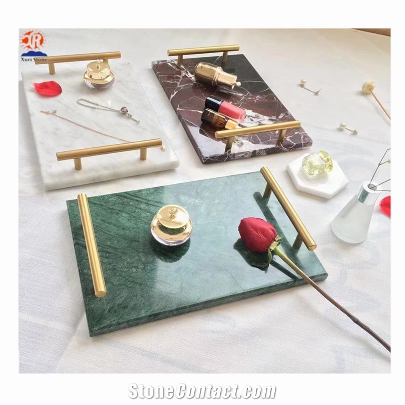 Rectangle Marble Tray with Gold Handle