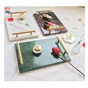 Rectangle Marble Tray with Gold Handle