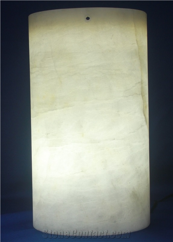 Translucent White Alabaster Cylindrical Lamps