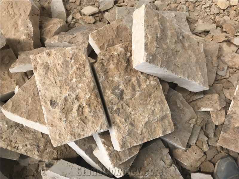 Thin Beige Limestone Split Face Veneer Wall Tiles