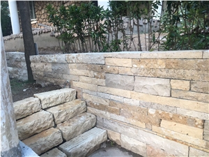 Thin Beige Limestone Split Face Veneer Wall Tiles