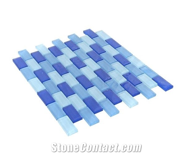 Blue Glass Mosaic Kitchen Wall Backsplash Tile