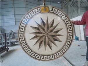 Waterjet Pattern Inlay Marble Round Medallion Tile