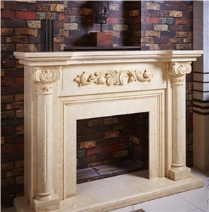 Yellow Limestone Fireplace Sculptured Fireplace