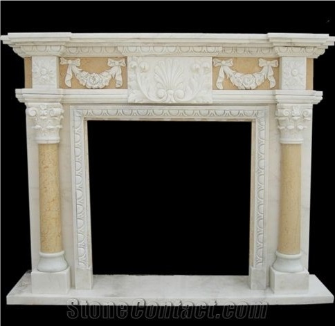 Yellow Limestone Fireplace Sculptured Fireplace