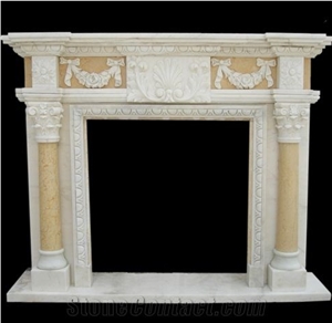 Yellow Limestone Fireplace Sculptured Fireplace