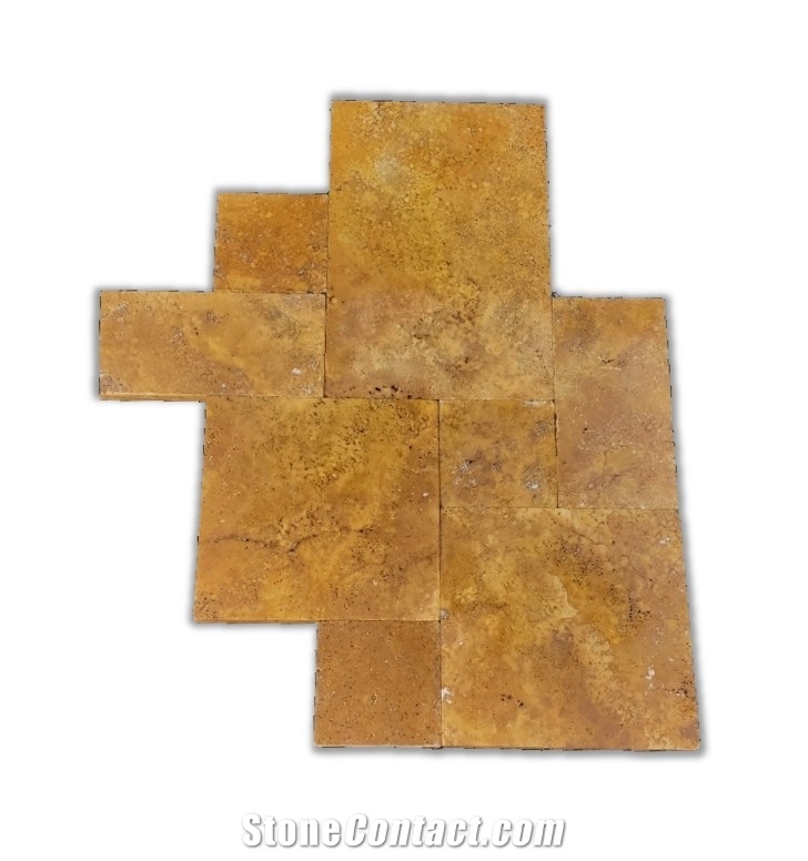 Gold Travertine Versailles Pattern Pool Pavers, Gold Tumbled Travertine French Pattern Pool Coping