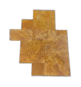 Gold Travertine Versailles Pattern Pool Pavers, Gold Tumbled Travertine French Pattern Pool Coping