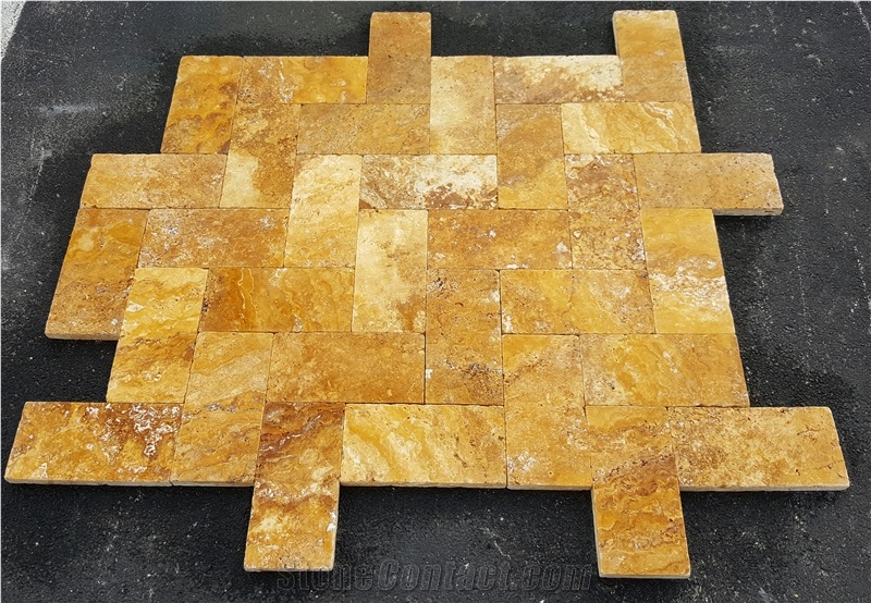 Scabos Gold Travertine Tumbled Pattern Garden Walkway Pavers
