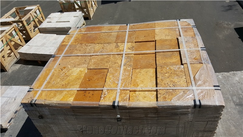 Scabos Gold Travertine Tumbled Pattern Garden Walkway Pavers