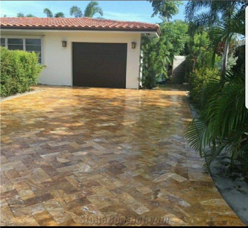 Scabos Gold Travertine Tumbled Pattern Garden Walkway Pavers