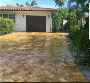 Scabos Gold Travertine Tumbled Pattern Garden Walkway Pavers