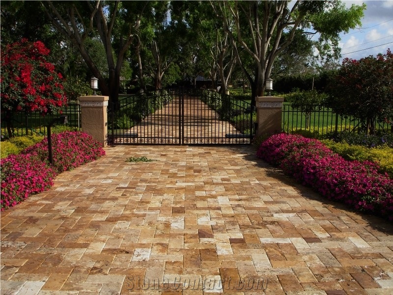 Scabos Gold Travertine Tumbled Pattern Garden Walkway Pavers