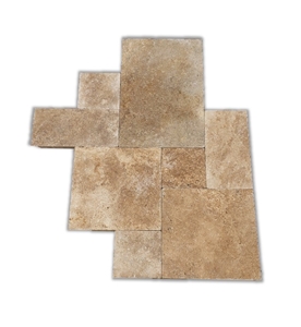 Walnut Travertine Tumbled Versailles Pattern Pavers