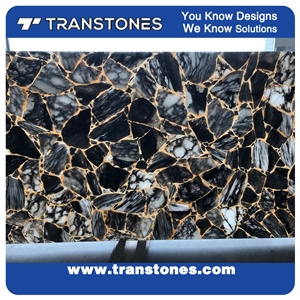 Gold Veins Black Real Onyx Slices Alabaster Sheet