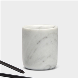 Carrara White Stone Pen Holder Office Pot & Vase