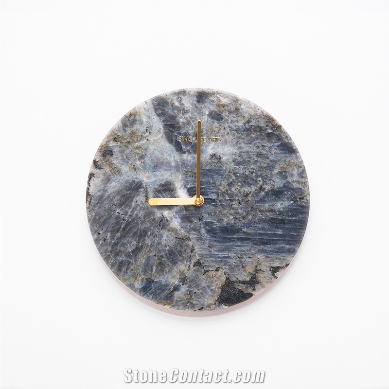 Natural Blue Jade Granite Round Wall Desk Clock