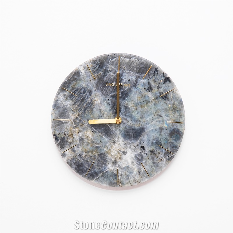 Natural Blue Jade Granite Round Wall Desk Clock