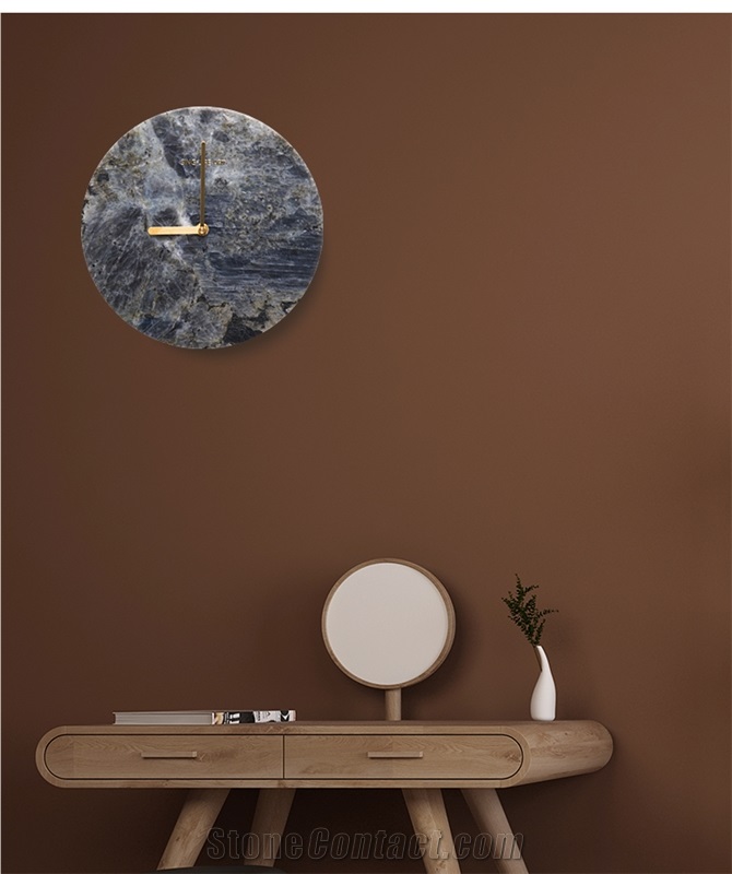 Natural Blue Jade Granite Round Wall Desk Clock