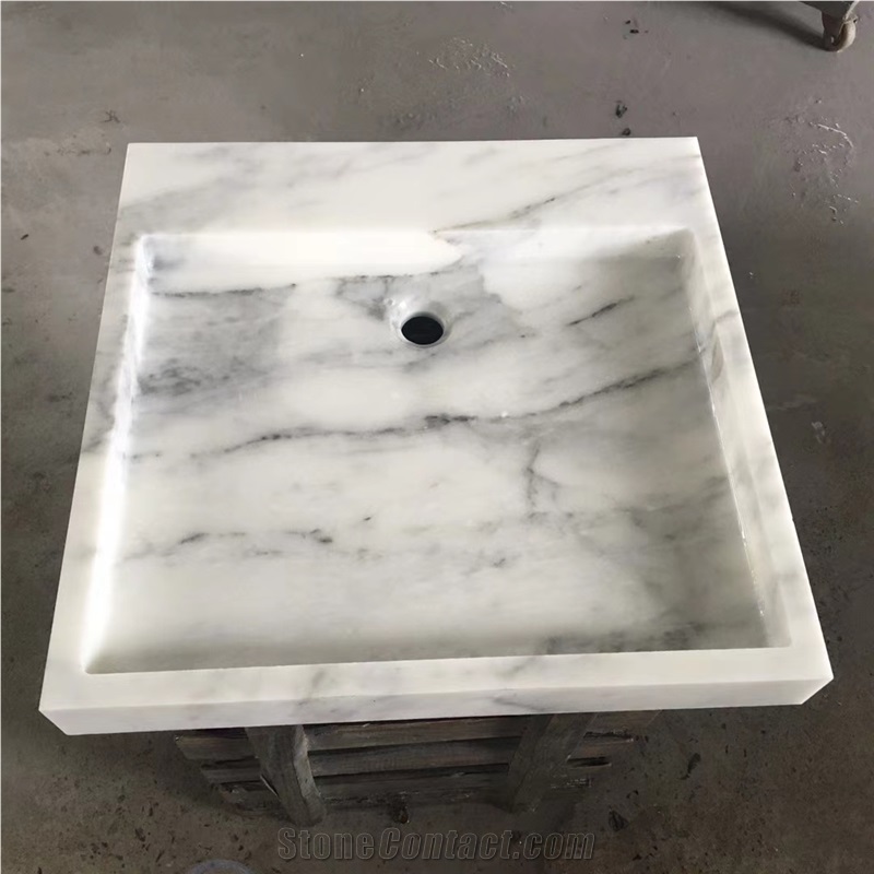 Bianco Statuario White Marble Stone Square Basin