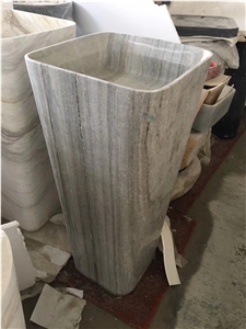 China Crystal Wood Grain Marble Pedestal Basin