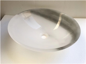 China White Onyx Round Stone Bathroom Basin Sink