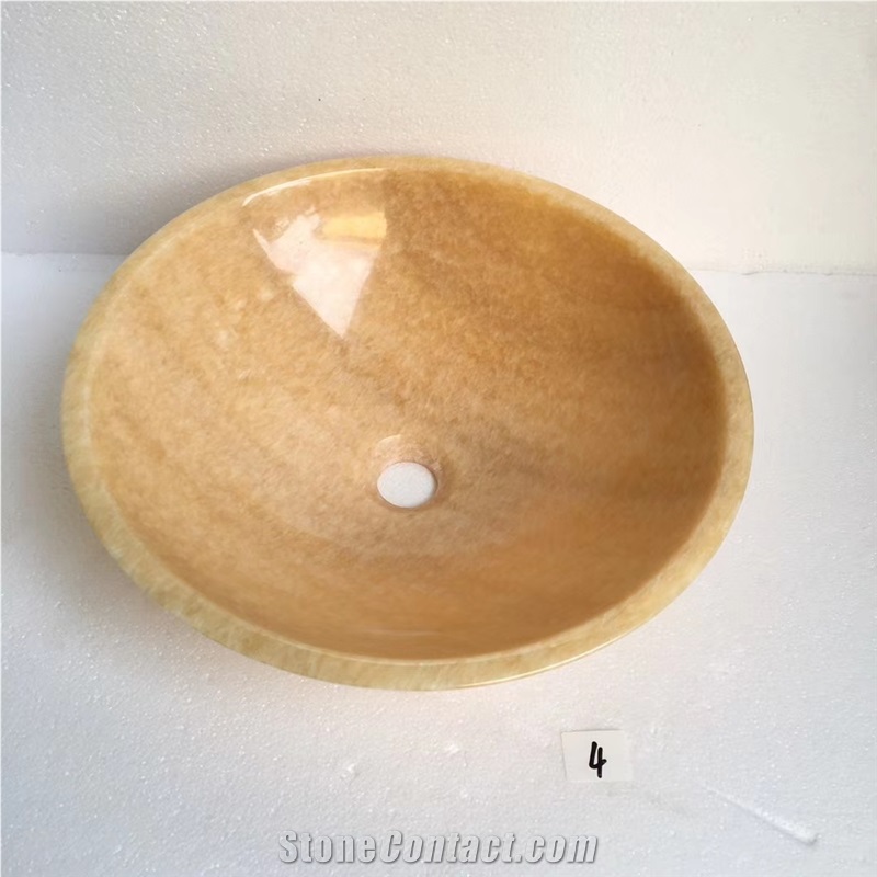China Yellow Honey Onyx Round Stone Basin Sink