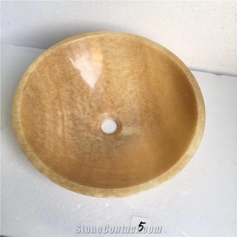 China Yellow Honey Onyx Round Stone Basin Sink
