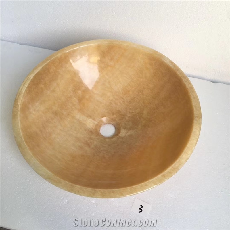 China Yellow Honey Onyx Round Stone Basin Sink
