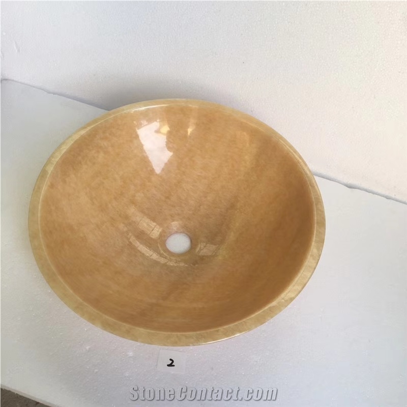 China Yellow Honey Onyx Round Stone Basin Sink