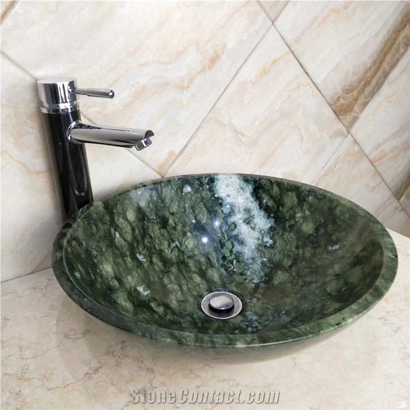 Dandong Green Marble Round Water Basin Sink Bowls