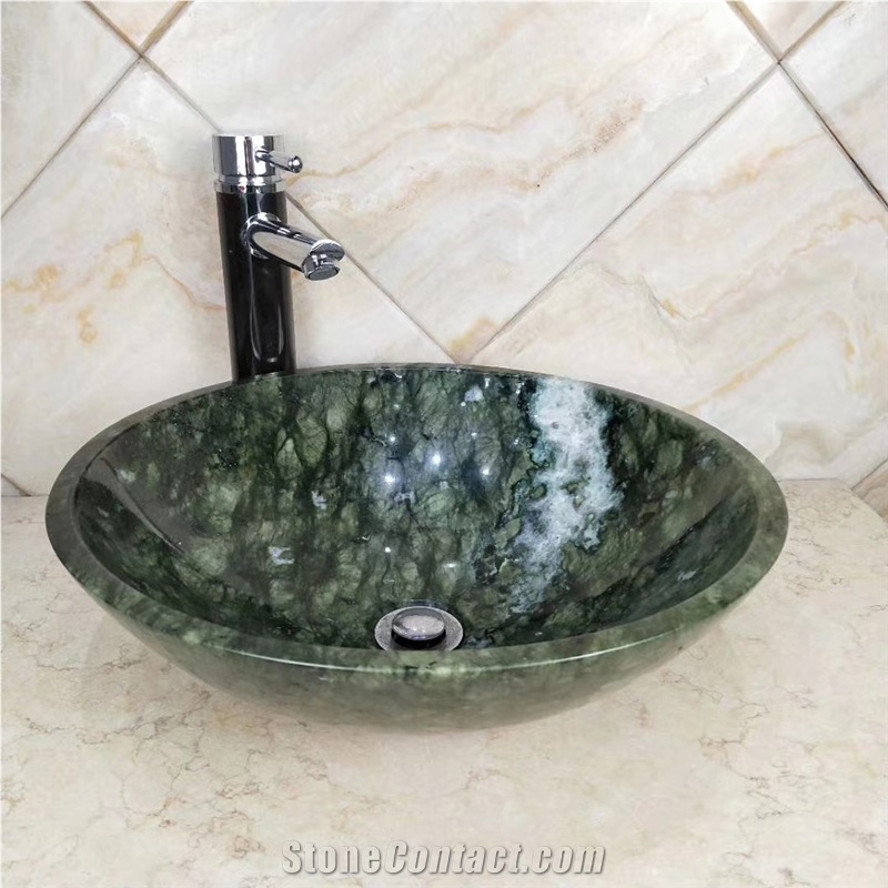 Dandong Green Marble Round Water Basin Sink Bowls