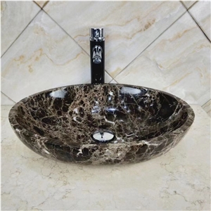 Dark Emperador Bathroom Oval Sink Basin Wash Bowls
