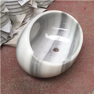 Eqvator White Round Marble Art Basin Bathroom Sink