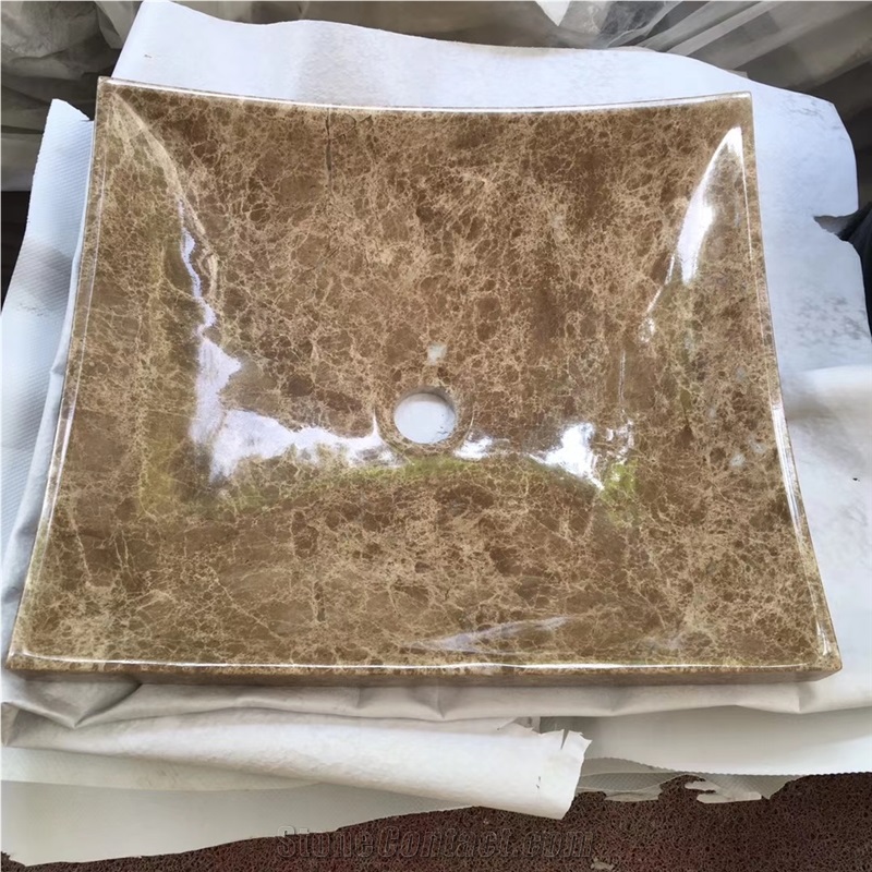 Light Emperador Brown Marble Square Basin Sink