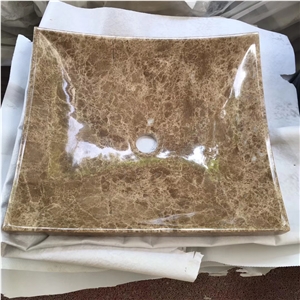 Light Emperador Brown Marble Square Basin Sink