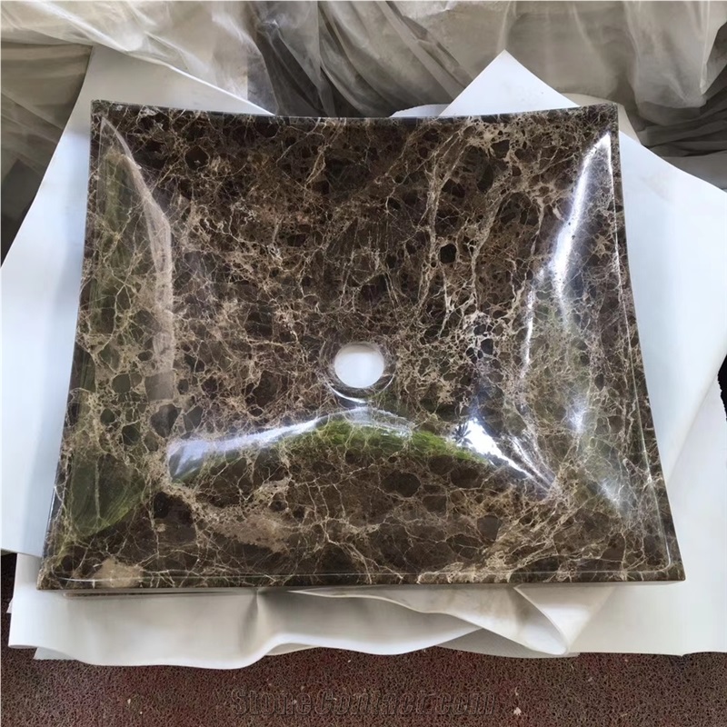 Light Emperador Brown Marble Square Basin Sink