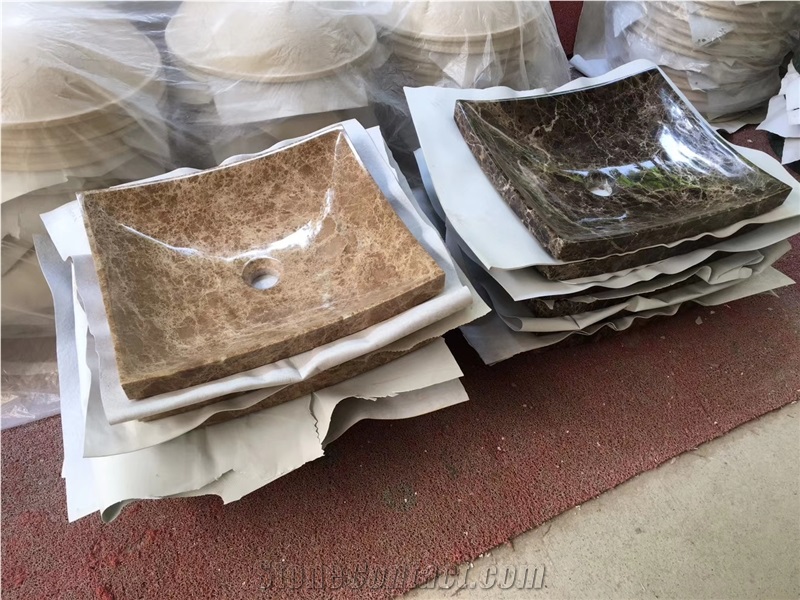 Light Emperador Brown Marble Square Basin Sink