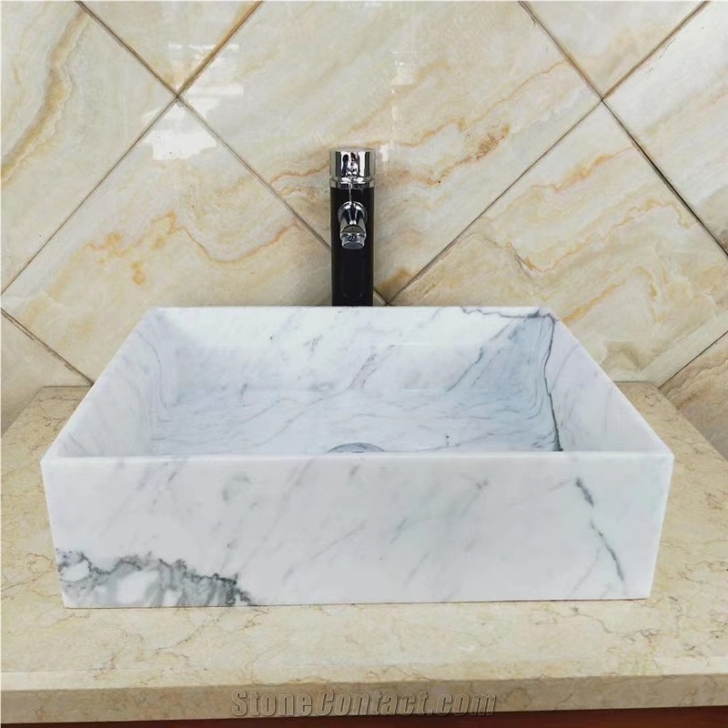 Statuario Venato Marble Stone Square Basin Sink