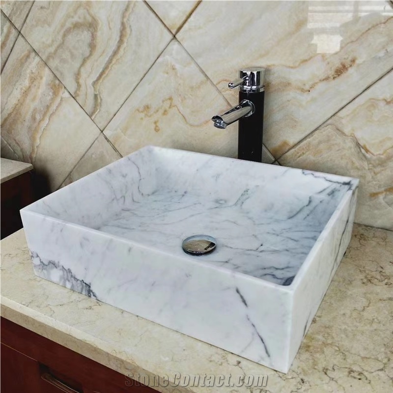 Statuario Venato Marble Stone Square Basin Sink
