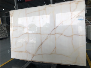Snow White Onyx Slabs Flooring Wall