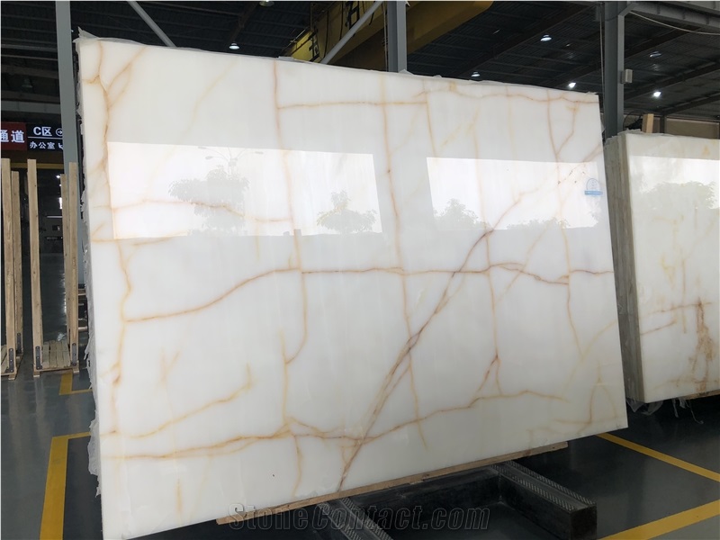 Snow White Onyx Slabs Flooring Wall