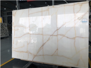 Snow White Onyx Slabs Flooring Wall