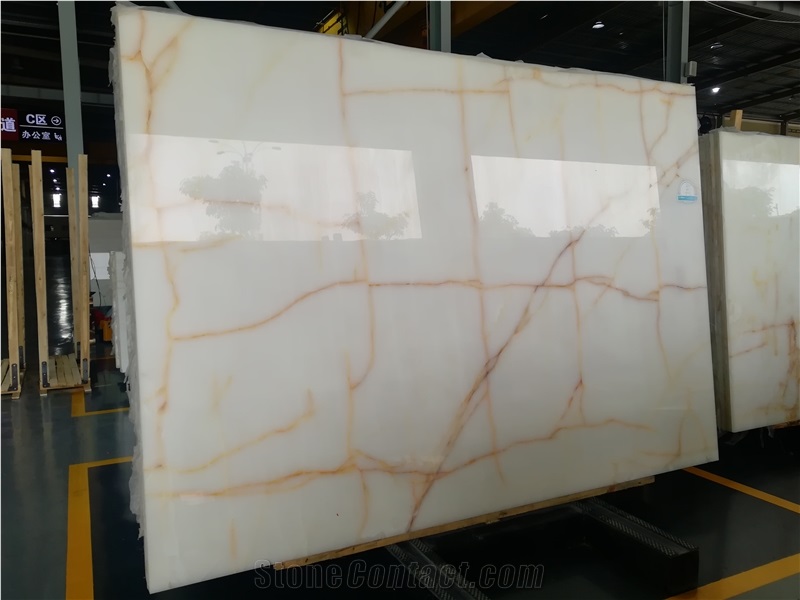 Snow White Onyx Slabs Flooring Wall