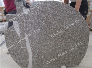 G664 Carved Single Granite Tombstone with Plant