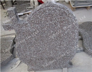 G664 Carved Single Granite Tombstone with Plant