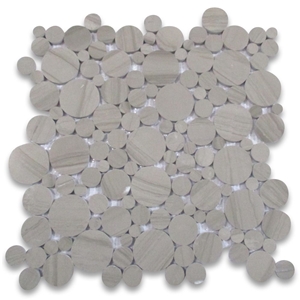 Athens Grey Wood Grain Bubble Round Mosaic Polish