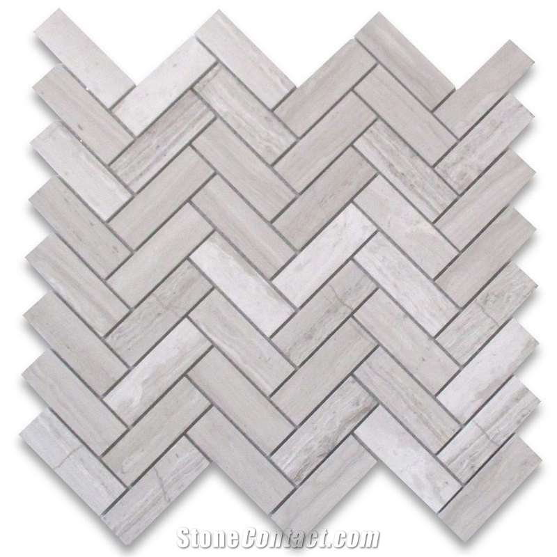 Athens Silver Cream Marble 1x3 Herringbone Mosaic