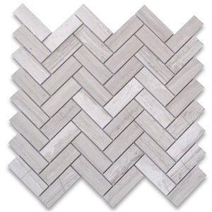 Athens Silver Cream Marble 1x3 Herringbone Mosaic