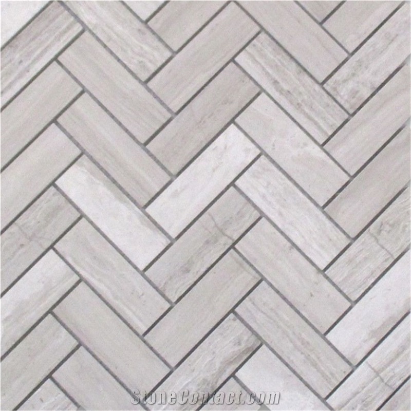 Athens Silver Cream Marble 1x3 Herringbone Mosaic